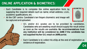 JAMB ONLINE APPLICATION AND BIO-METRICS